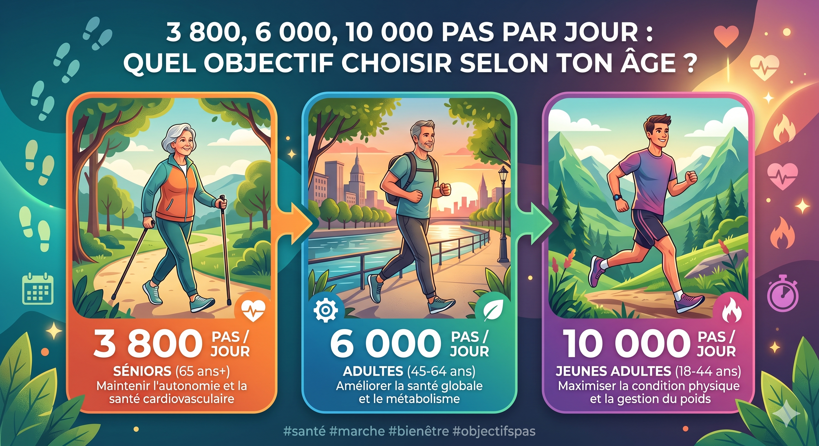 3 800, 6 000, 10 000 pas par jour : quel objectif choisir selon ton âge ?
